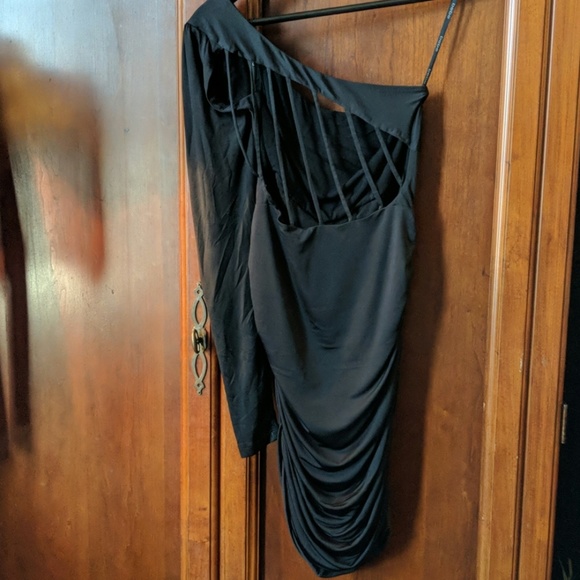 Spandex Cage Back BeBe Strapless Little Black Dress - Picture 3 of 7